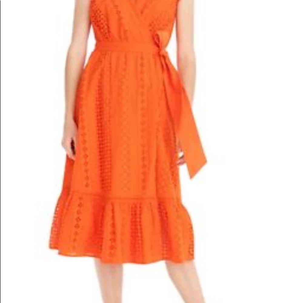 J.Crew orange wrap midi eyelet dress